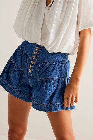 Button-Front Denim Shorts