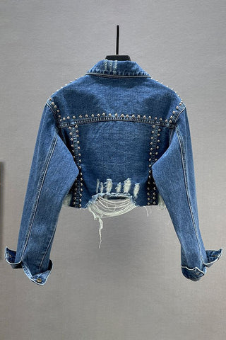 Studded Distressed Denim Jacket