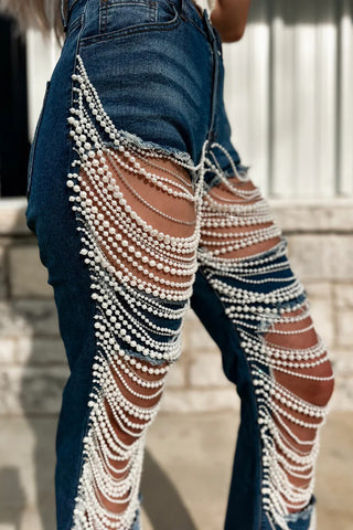 Beaded Cutout Straight-Leg Jeans