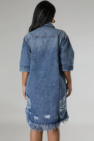 Distressed Button-Front Denim Dress