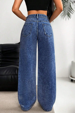 Distressed Wide-Leg Straight Jeans