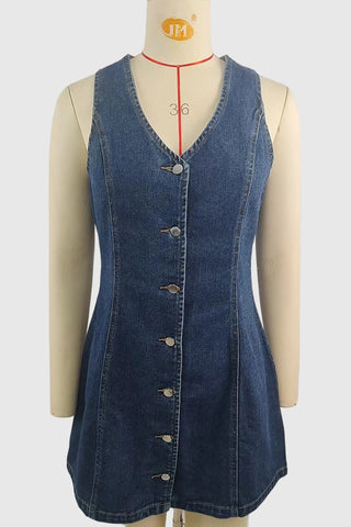 Button-Front Denim Mini Dress