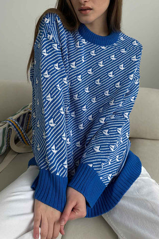 Patterned Knit Crewneck Sweater