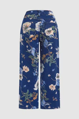 Floral Pattern High-Waisted Jeans