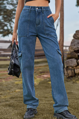 Utility Straight Jeans with Cargo Pockets