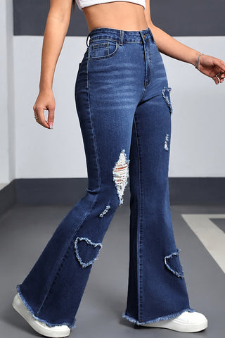 Distressed Heart Flare Jeans