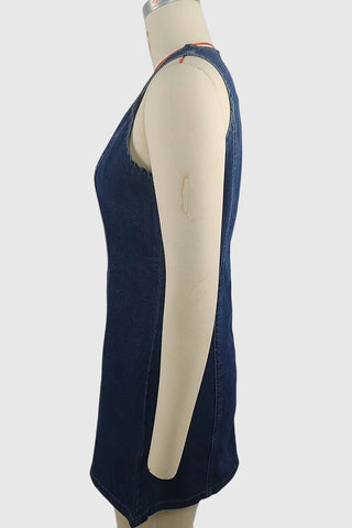 Button-Front Denim Mini Dress