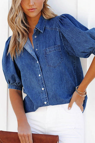 Puff Sleeve Button-Front Shirt