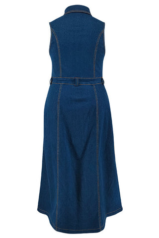 Sleeveless Button Denim Midi Dress
