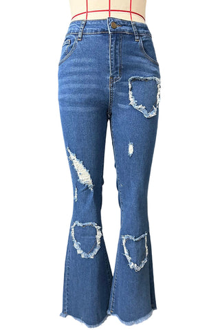 Distressed Heart Flare Jeans