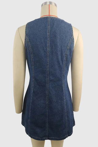 Button-Front Denim Mini Dress