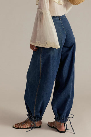 Elastic-Cuff Straight Denim Jeans