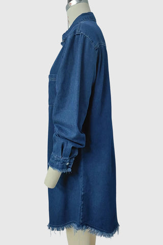 Vintage Frayed-Hem Denim Shirt Dress