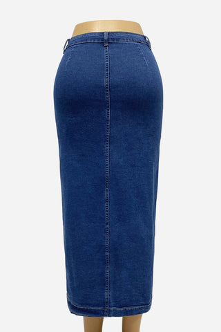 Button-Front Denim Maxi Skirt