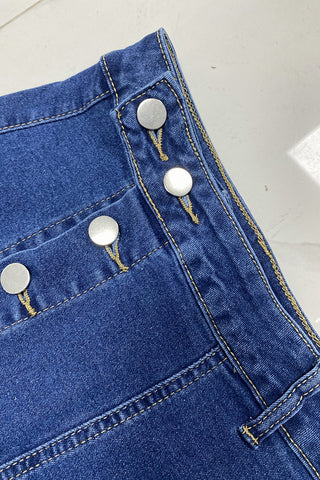 Denim High Slit Pencil Skirt