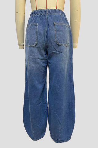 Wide-Leg Denim Pants with Drawstring