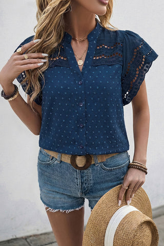 Eyelet Button-Front Blouse