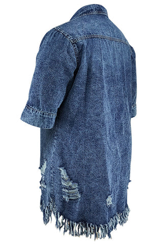 Distressed Button-Front Denim Dress