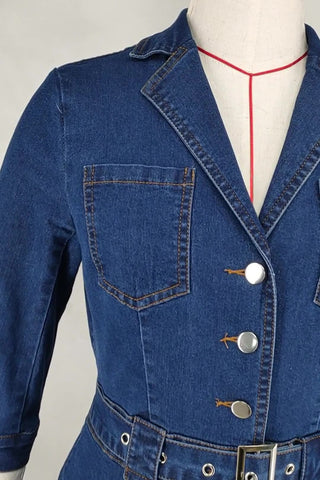 Half Sleeve Belted Denim Dress