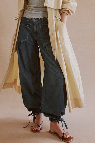 Elastic-Cuff Straight Denim Jeans