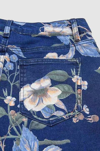 Floral Pattern High-Waisted Jeans