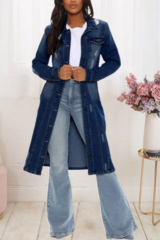 Longline Button-Front Denim Jacket