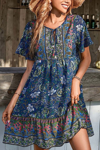 Patterned V-Neck Summer Dress