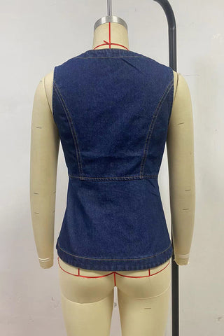 Sleeveless Button-Front Denim Top