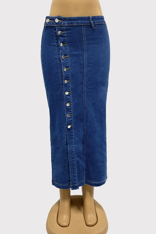 Denim High Slit Pencil Skirt