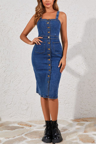 Button-Front Denim Dress