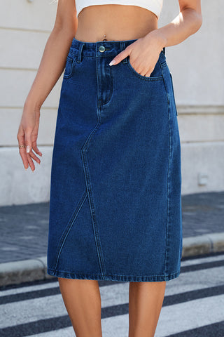 A-Line Denim Skirt with Pocket Detail