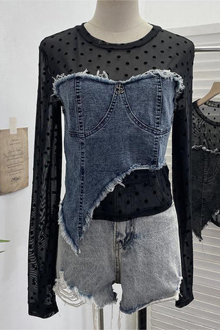 Polka Dot Denim Overlay T-Shirt