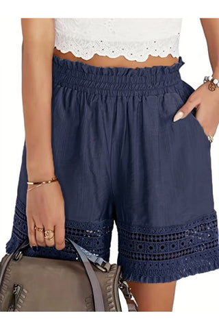 Lace-Trimmed High-Waist Casual Shorts
