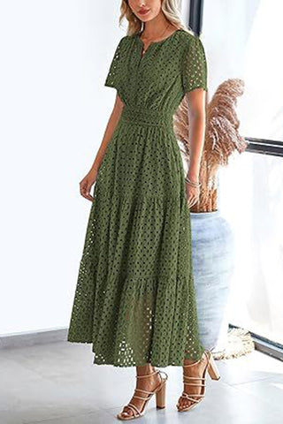 V-Neck Short Sleeve Midi Dress