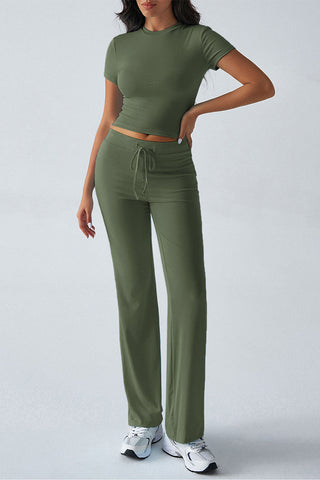 Short-Sleeve Crop Top and Pants Set