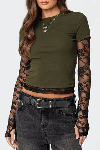 Lace Sleeve Fitted Tee