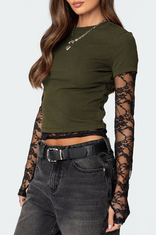 Lace Sleeve Fitted Tee