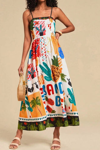 Colorful Strappy Print Dress