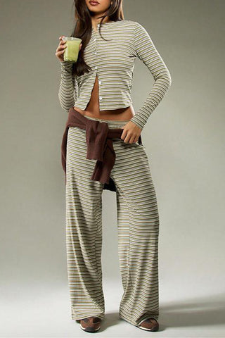 Striped Long-Sleeve Casual Pants Set