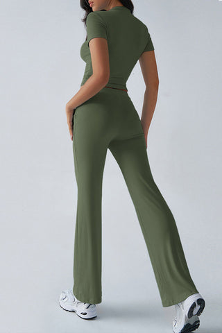 Short-Sleeve Crop Top and Pants Set