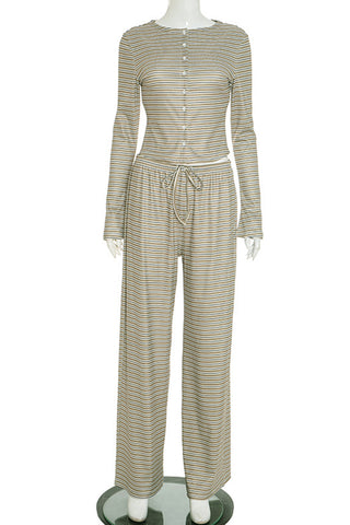 Striped Long-Sleeve Casual Pants Set
