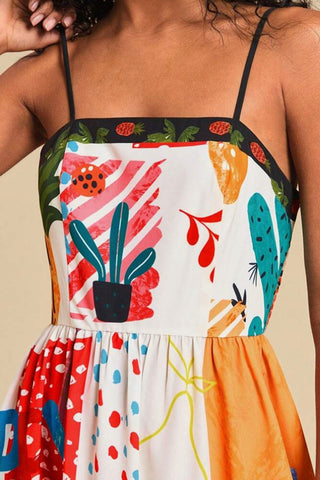Colorful Strappy Print Dress