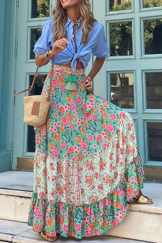 Patterned Patchwork Maxi Skirt