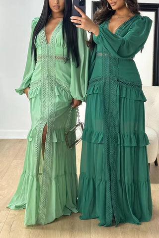 V-Neck Maxi Dress with Lace Panelling