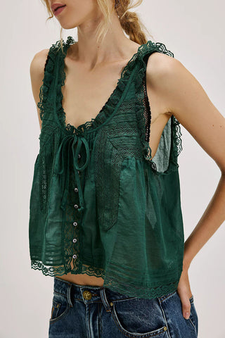 Lace-Trimmed Button-Front Tank