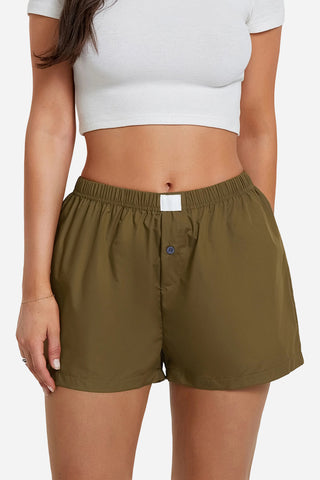 Button-Front Gingham Casual Shorts
