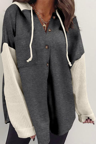 Button-Front Knit Hoodie