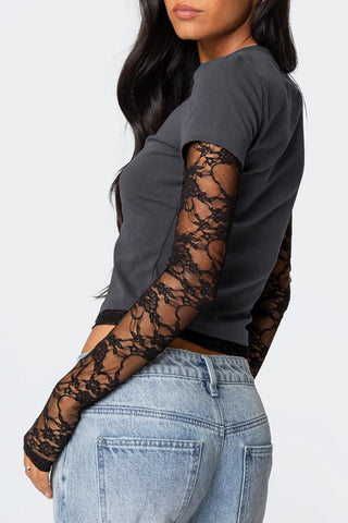 Lace Sleeve Fitted Tee