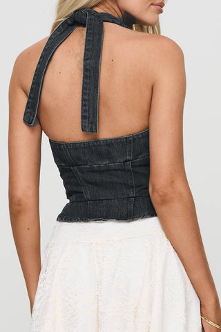 Button-Front Denim Tank Top