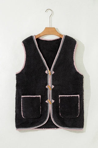 Contrast Trim Patch Pocket Button Vest